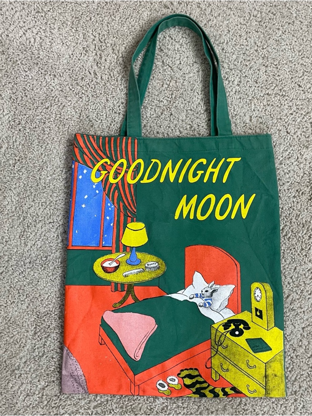 ADORABLE! Out of Print GOODNIGHT MOON Green CANVAS Tote BAG